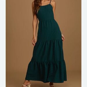 Lulus Women's Teal Blue Tiered Maxi Dress Size S Summer Vacation Strapless